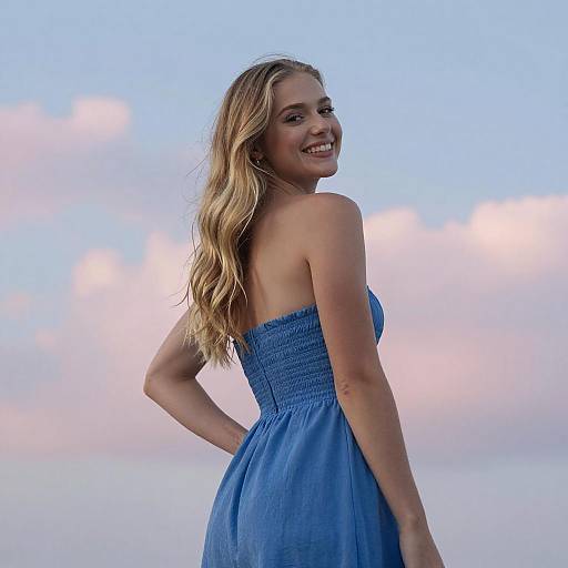 Joyful Woman in Blue Sundress