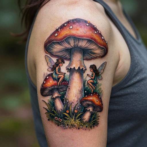 Whimsical Fairy Mushroom Tattoo Design