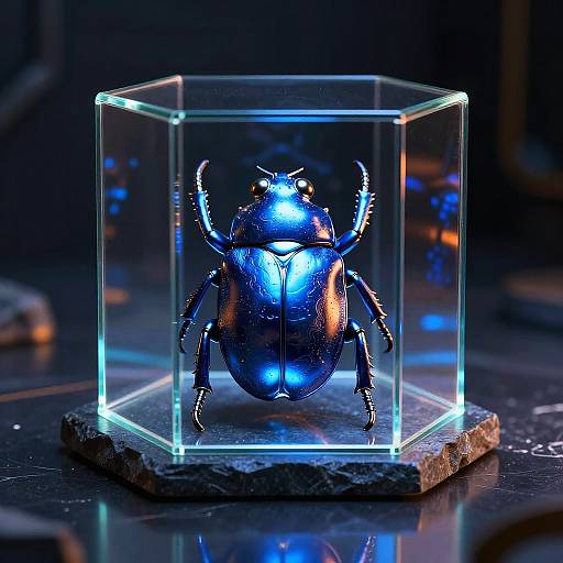 Glowing Cobalt-Blue Beetle Sculpture