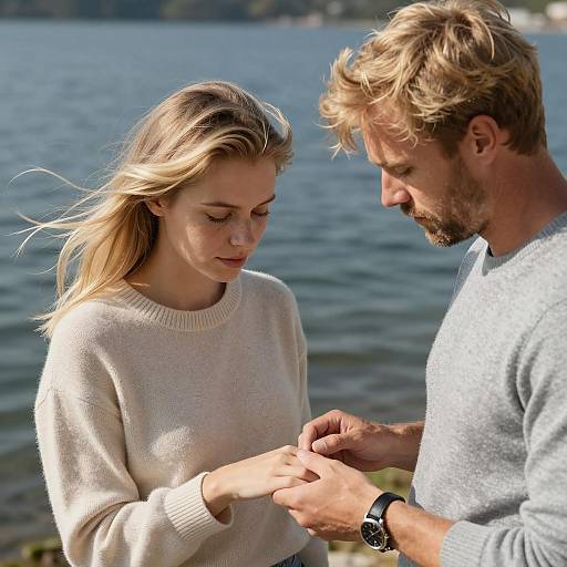 Intimate Lake Moment Between Two People