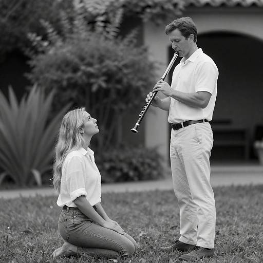 Black-and-White Flute Garden Encounter