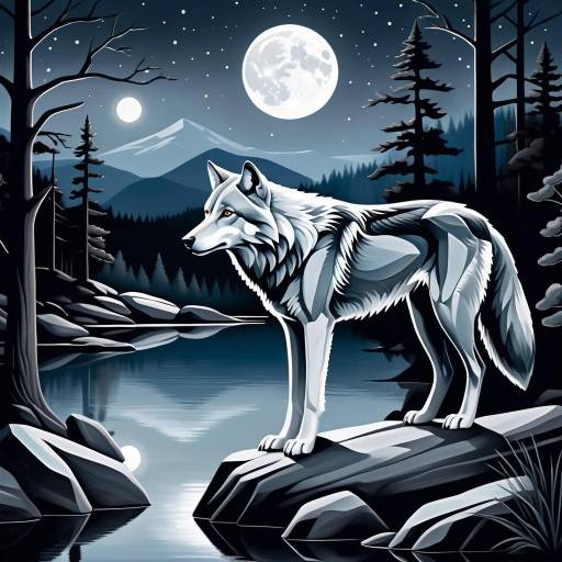 Silver Wolf Navigating Moonlit Terrain Silver Wolf Navigating Moonlit Terrain