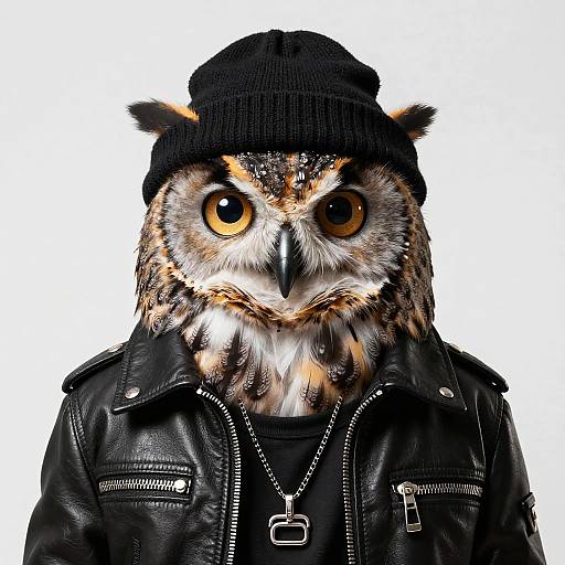 Anthropomorphic Owl Rapper in Beanie and Jacket