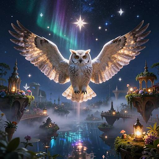Gigantic Angelic Owl in Mystic Gardens
