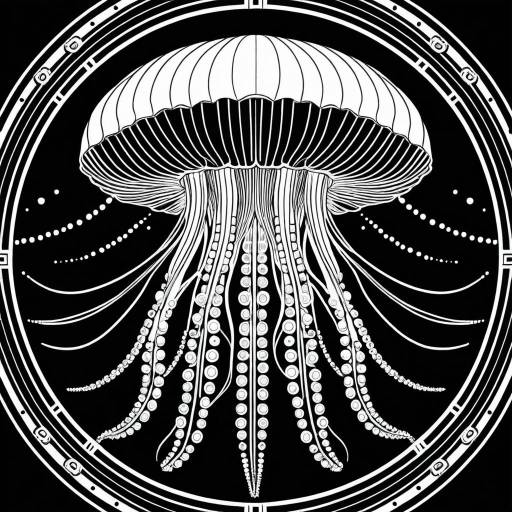 Cybernetic Jellyfish Mandala Line Art
