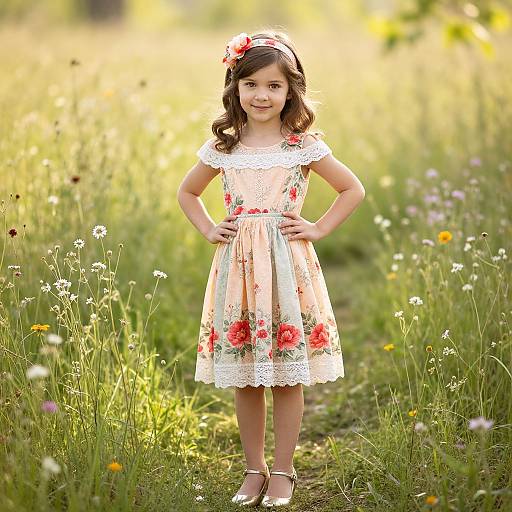 Young Girl in Sunlit Floral Meadow