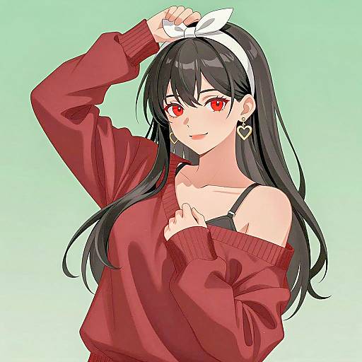 Confident Anime Girl in Casual Attire