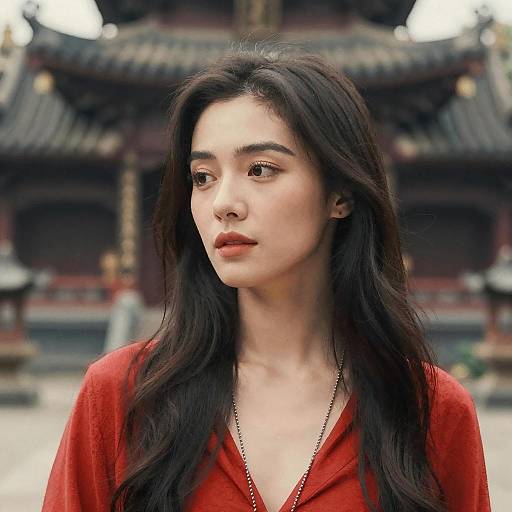 Woman in Red at Temple