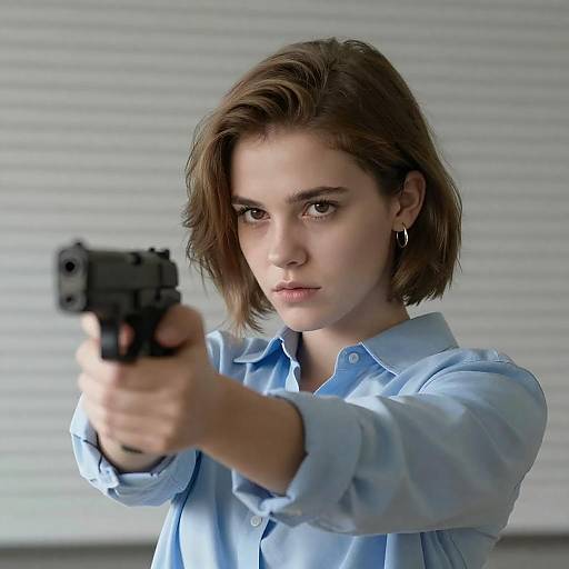 Young Woman Aiming Handgun