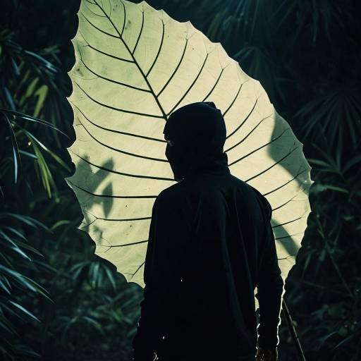 Ninja Silhouette Behind Giant Translucent Leaf Ninja Silhouette Behind Giant Translucent Leaf