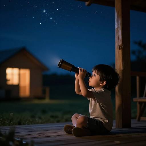 Dreamy Tiny Boy Stargazing Scene