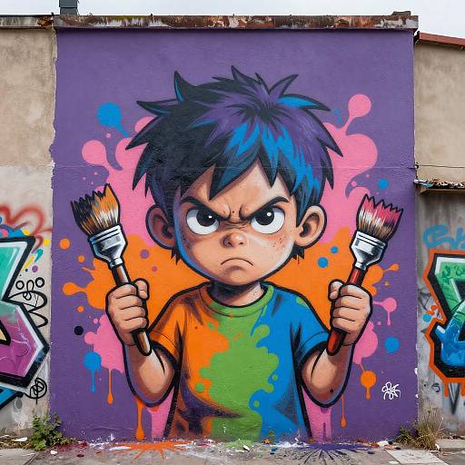 Vibrant Mural of an Angry Child Artist