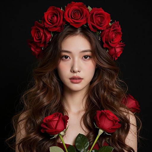 Young Woman with Red Rose Crown