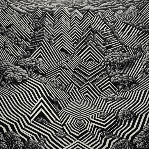 Intricate Geometric Landscape by M.C. Escher Intricate Geometric Landscape by M.C. Escher