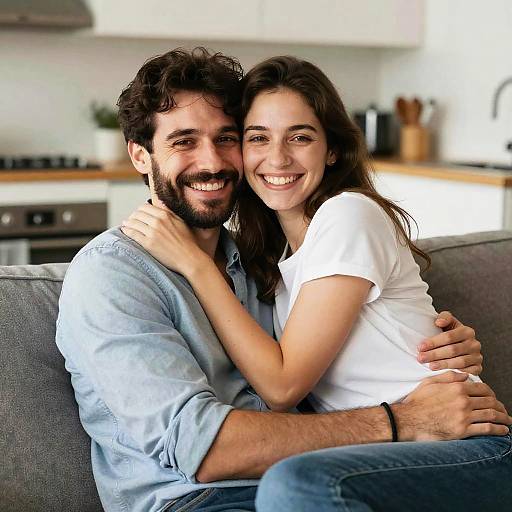 Warm Candid Couple Hug on Couch