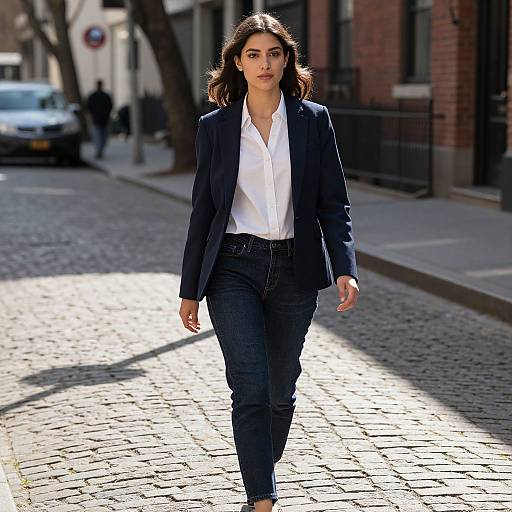 Young Professional Woman on Cobblestone Street