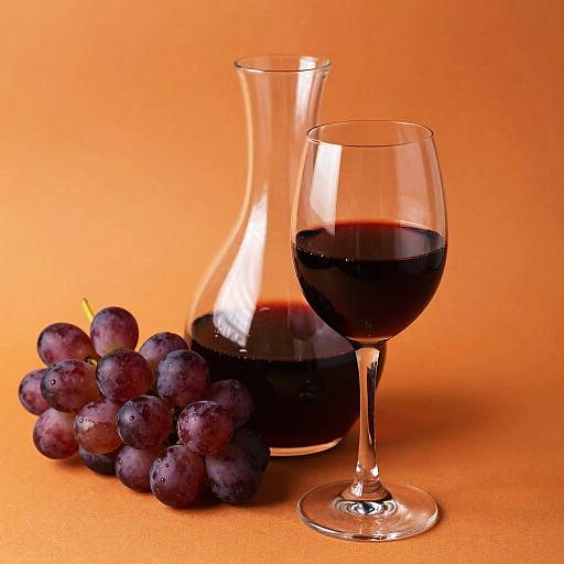 Glass of Red Wine with Grapes and Decanter