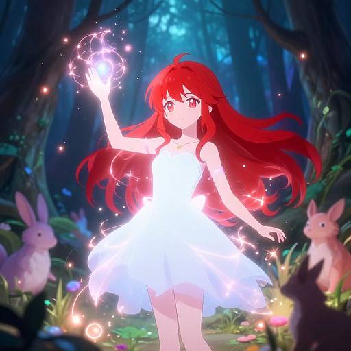 Anime Girl Casting Spell in Forest