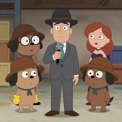 Animated Warehouse Scene with Characters