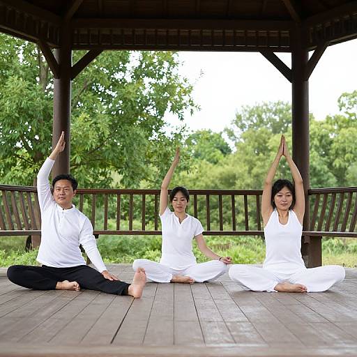Yoga Practice Under Wooden Gazebo