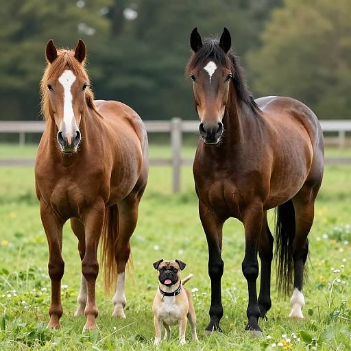 Horses and Dog in Nature