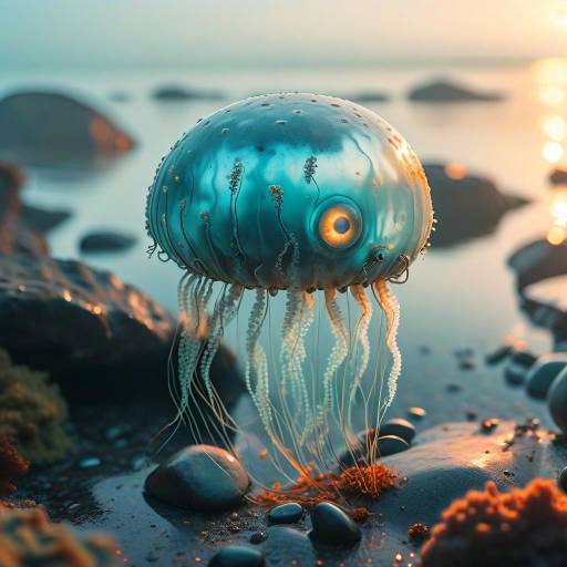 Rusty Jellyfish on Pebbled Sunset Shore