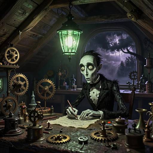 Gothic Taxidermist in Whimsical Attic