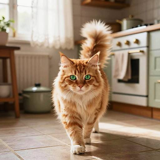 Confident Norwegian Forest Cat in Cozy Kitchen