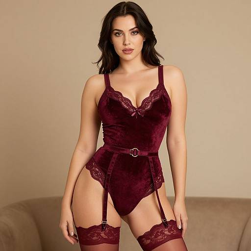 Elegant Burgundy Velvet Boudoir Set