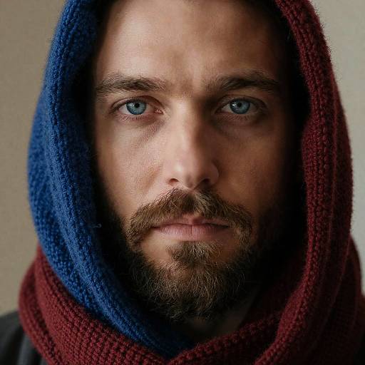 Close-up Portrait of Bearded Man in Knit Scarves