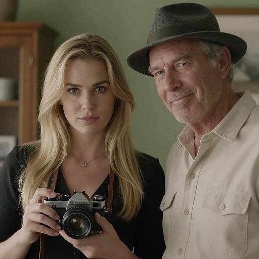 Portrait of Man and Woman with Vintage Camera Indoors