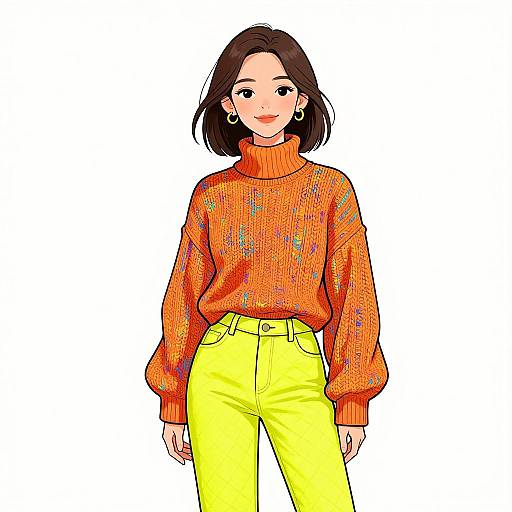 Smiling Woman in Colorful Casual Outfit
