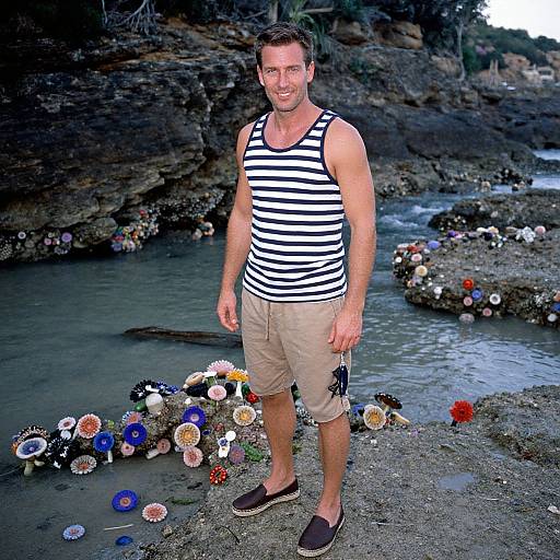 Relaxed Beach Vibe with Piercing Eyes