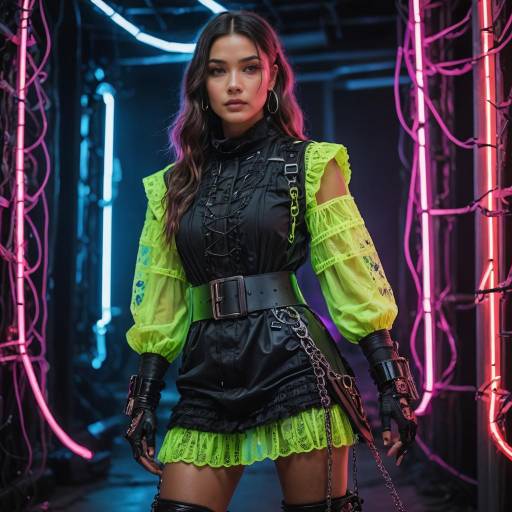 Woman in Neon Gothic Fashion