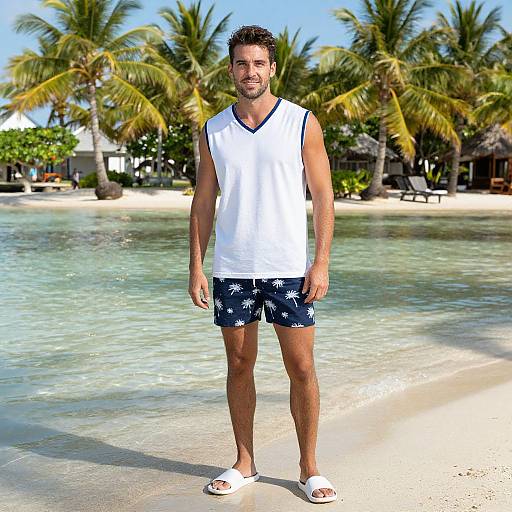 Tropical Oasis Man in Stylish Swimwear