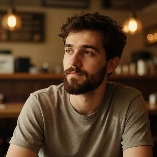 Thoughtful Young Man in Vintage Cafe