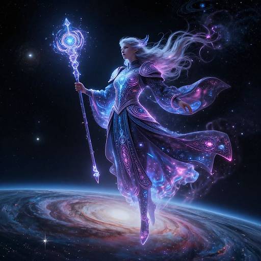 Space Mage Above Cosmic Planet