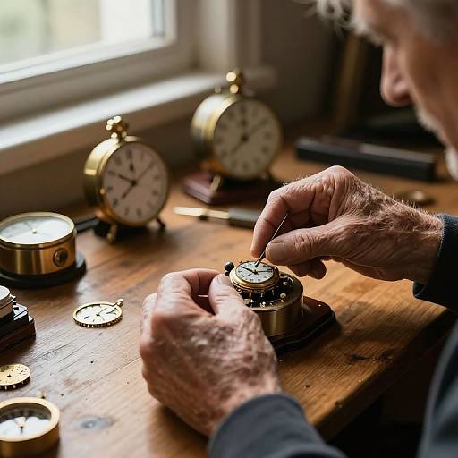 Elderly Hands Crafting Vintage Clocks