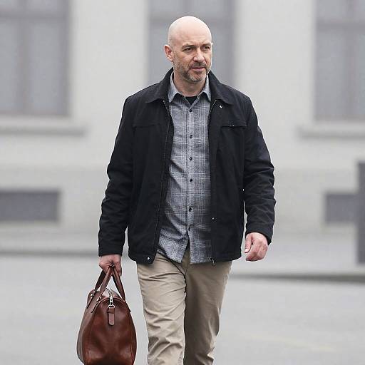 Bald Man in Foggy Urban Setting