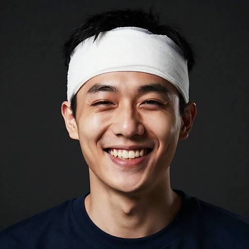 Cheerful Man with Bandaged Head Close-Up