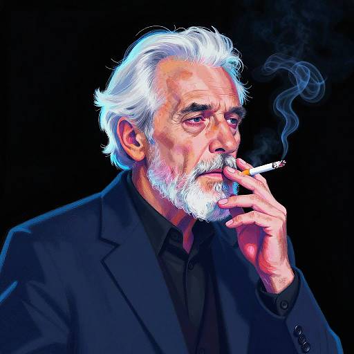 Neon-Glow Portrait of Elderly Smoker