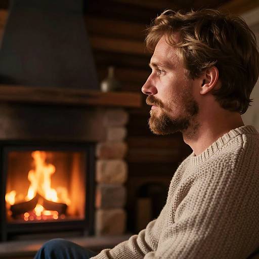 Blond Man in Cozy Rustic Cabin