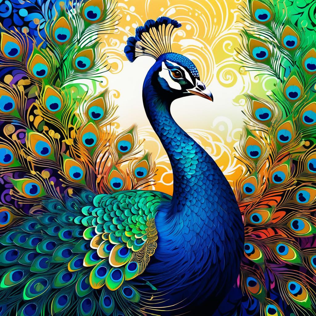 Elegant Peacock Portrait in Monet Style