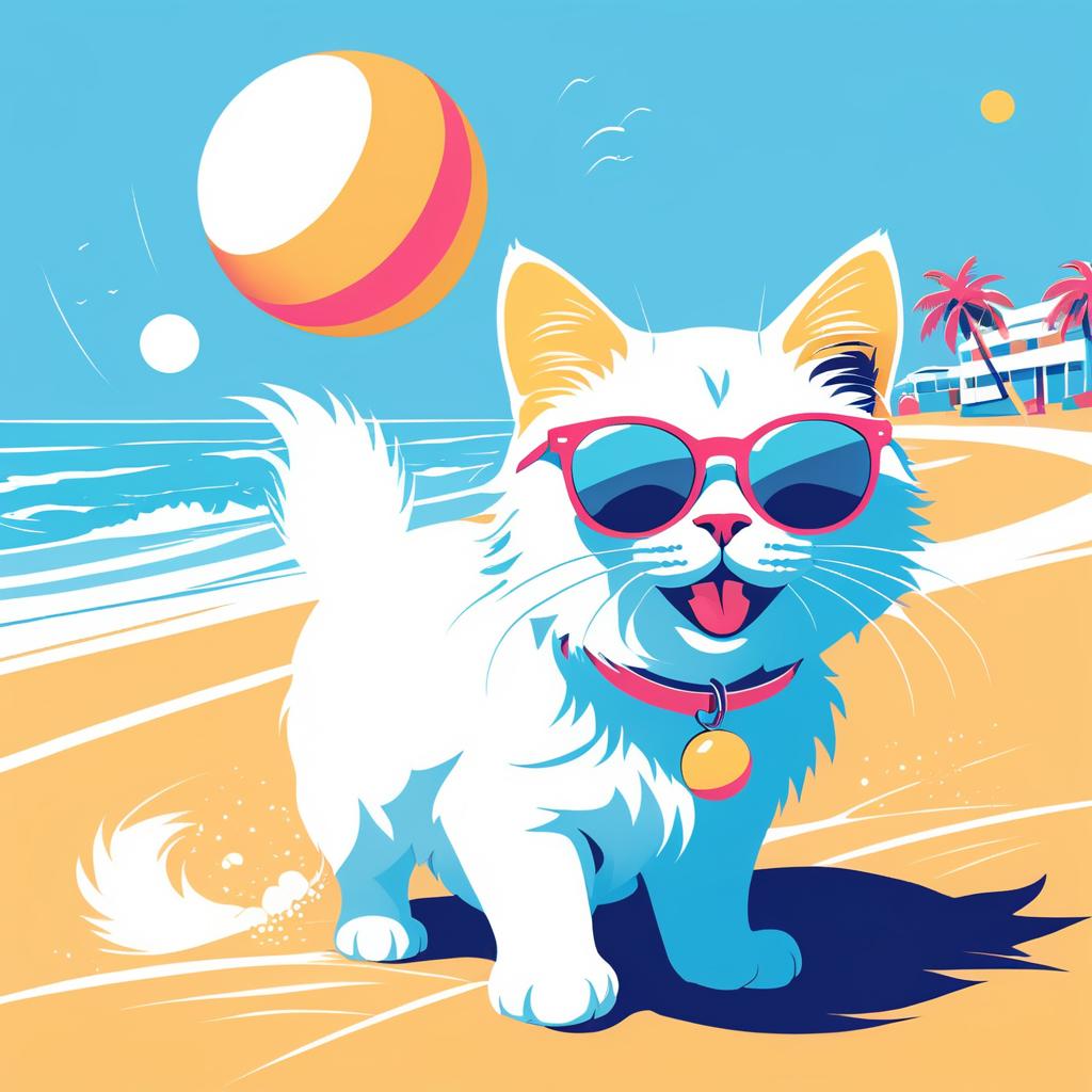 Playful Cat at the Beach in Summer