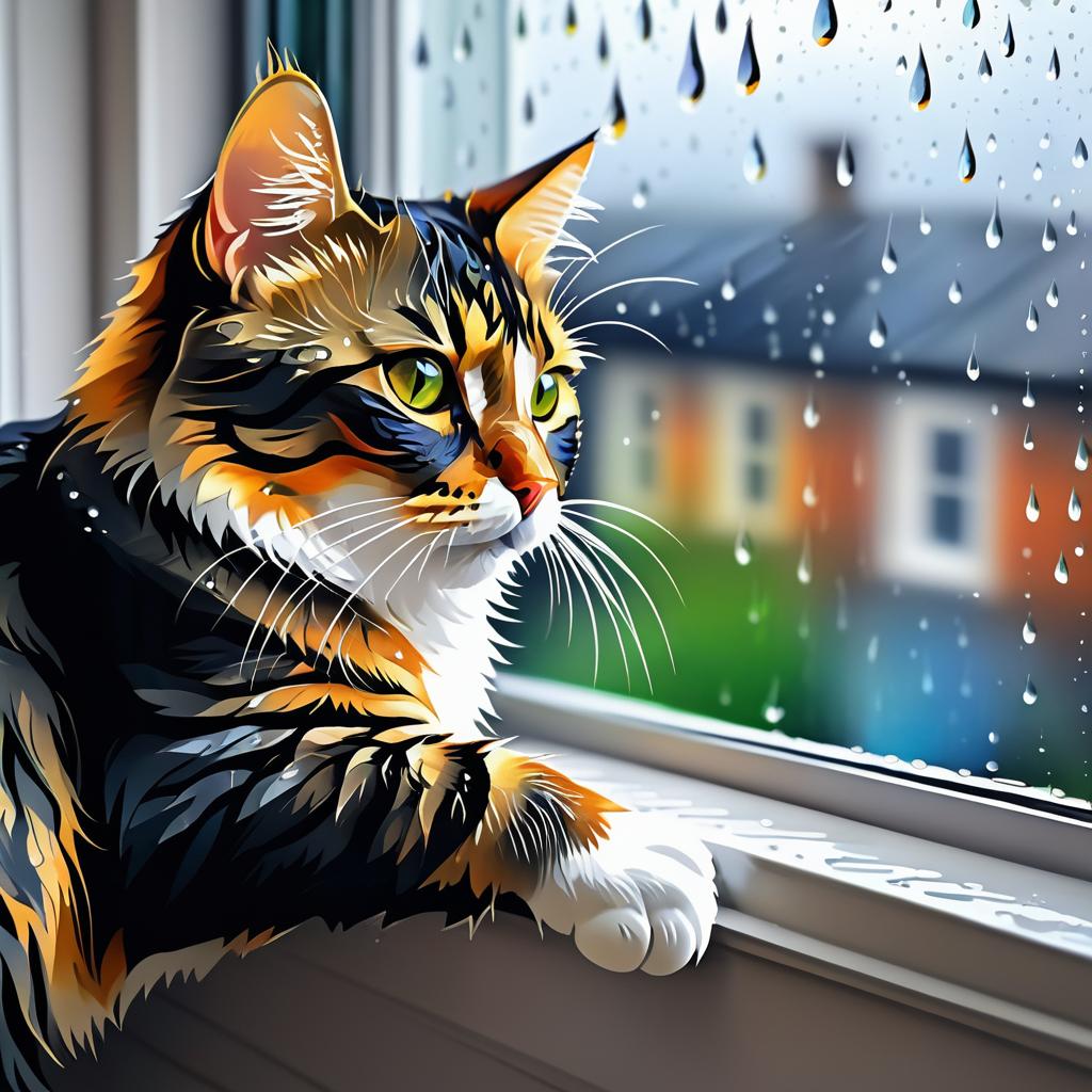 Wet Day Serenity: Cat in Window