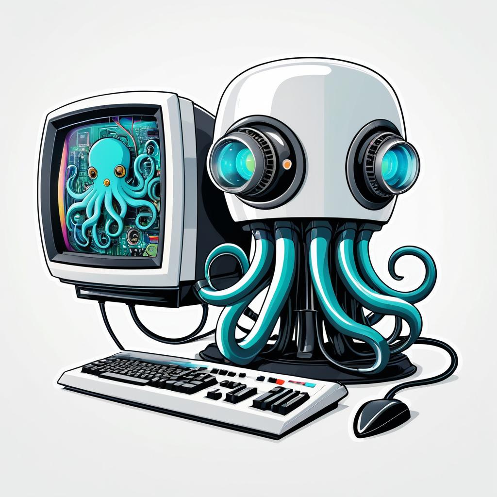 Whimsical Robot Octopus with CRT Monitor