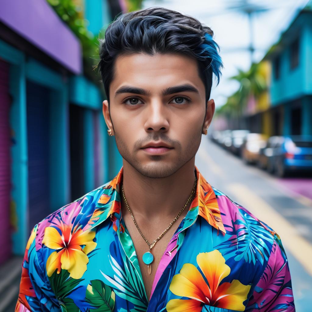 Striking Young Man in Vibrant Streetwear