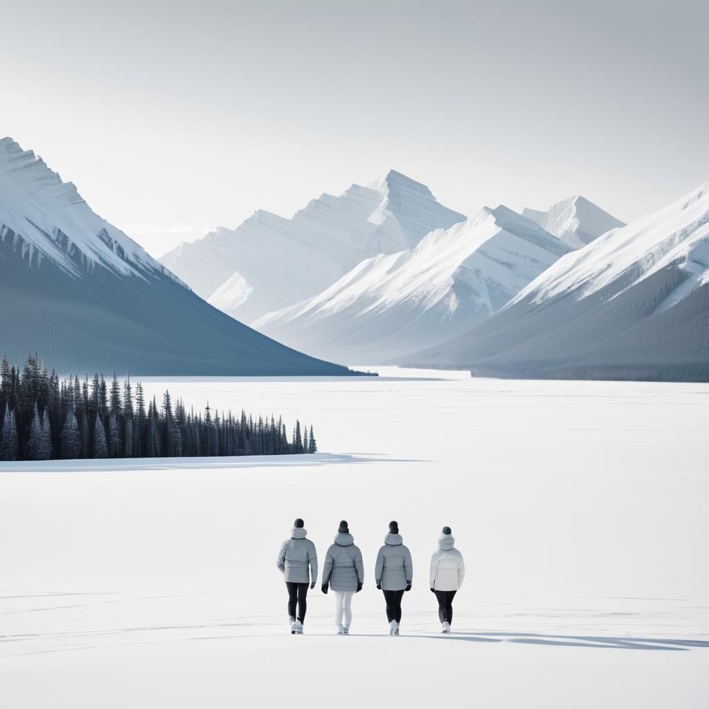 Minimalist Family Scene in Banff Mountains