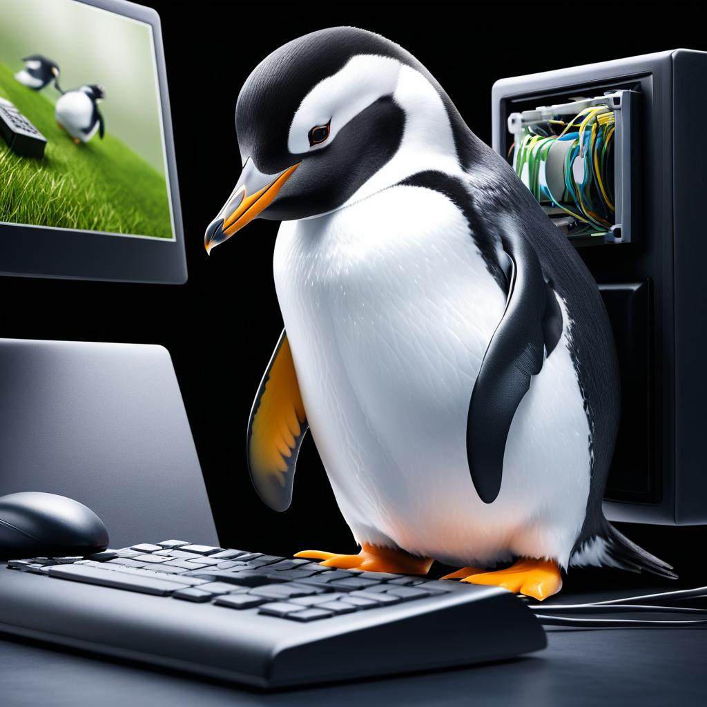 Penguin Working on a Computer Illustration