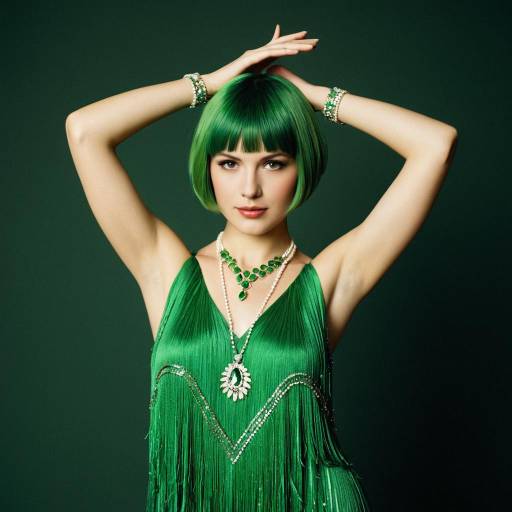 Woman in Green Flapper Dress with Jewelry